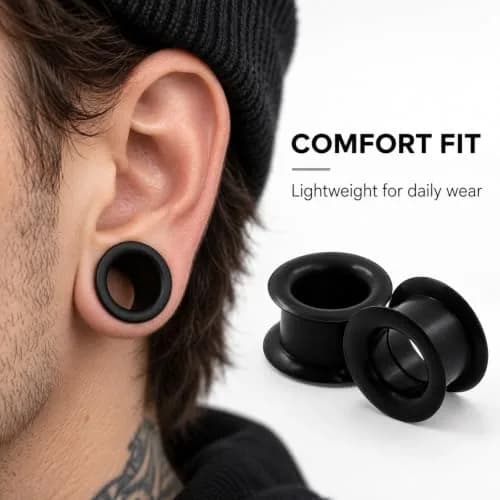 Oyaface Black Silicone Ear Tunnels 16mm | Hypoallergenic, Flexible & Stylish thumbnail 6