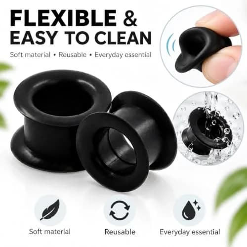 Oyaface Black Silicone Ear Tunnels 16mm | Hypoallergenic, Flexible & Stylish thumbnail 2
