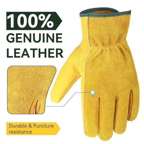 OZERO Leather Work Gloves, Gardening Gloves, Flex Grip, EN388, 1 Pair, M | Durable Cowhide Leather, Certified Tough for Garden & Construction thumbnail 7