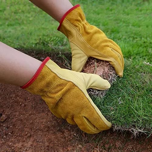 OZERO Leather Work Gloves, Gardening Gloves, Flex Grip, EN388, 1 Pair, M | Durable Cowhide Leather, Certified Tough for Garden & Construction thumbnail 8
