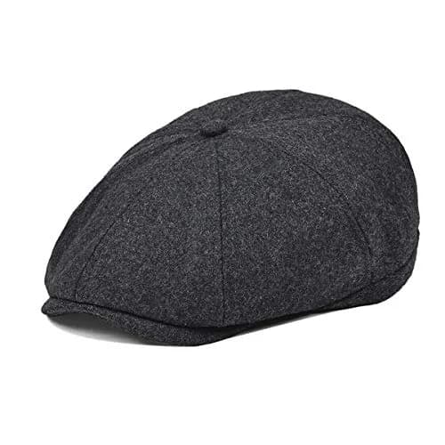 VOBOOM Men's Wool Blend 8 Panel Newsboy Cap Tweed Hat Grey | Vintage Herringbone Style thumbnail 1