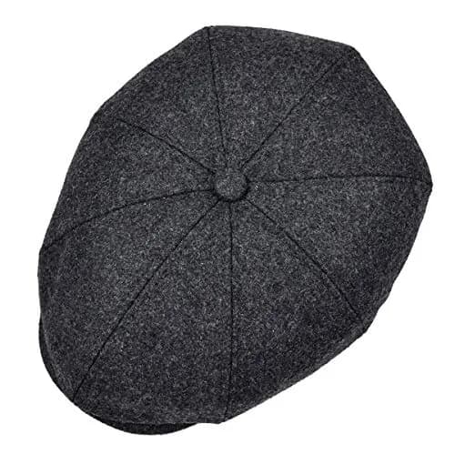 VOBOOM Men's Wool Blend 8 Panel Newsboy Cap Tweed Hat Grey | Vintage Herringbone Style thumbnail 4