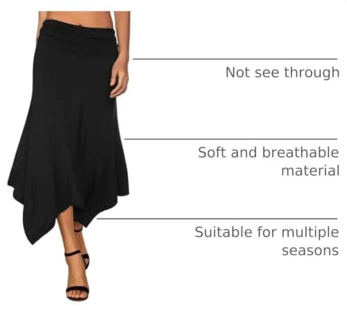 DJT Women's Flowy Handkerchief Hemline Midi Skirt Medium Black | Breathable Rayon & Spandex, Flattering Fit, Perfect for Summer & Autumn thumbnail 4
