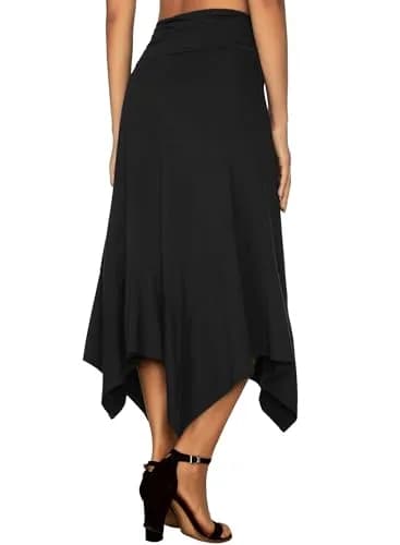 DJT Women's Flowy Handkerchief Hemline Midi Skirt Medium Black | Breathable Rayon & Spandex, Flattering Fit, Perfect for Summer & Autumn thumbnail 6