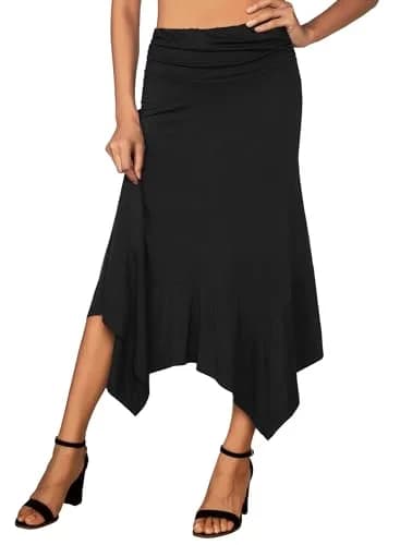 DJT Women's Flowy Handkerchief Hemline Midi Skirt Medium Black | Breathable Rayon & Spandex, Flattering Fit, Perfect for Summer & Autumn thumbnail 2