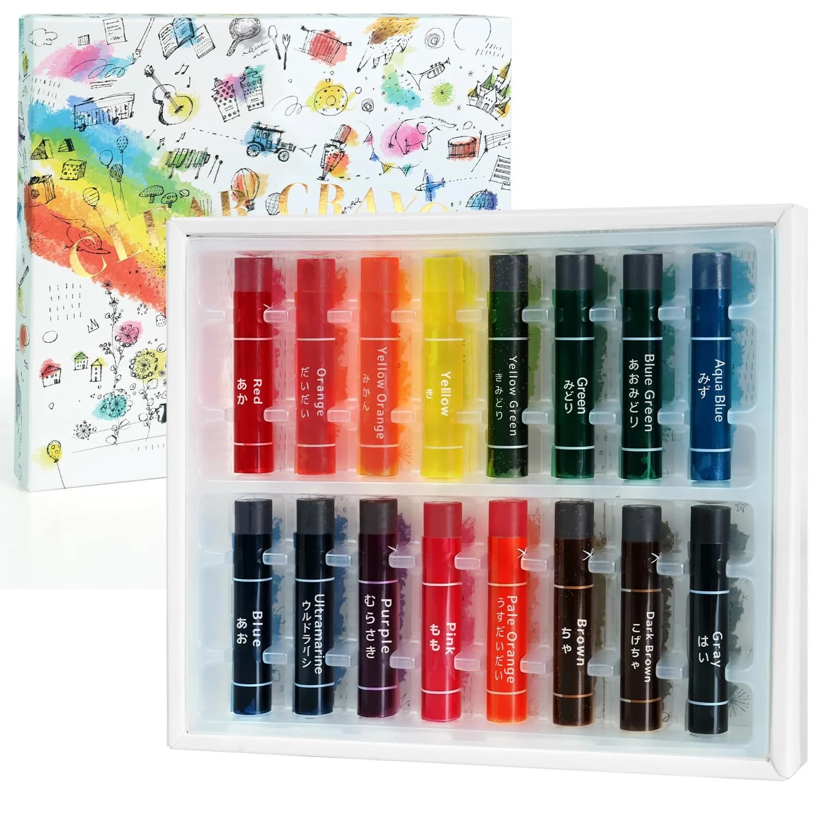 KOKUYO Transparent Crayons, 16 Colors | Oil Gel Crayon for Art Students & Hobbyists