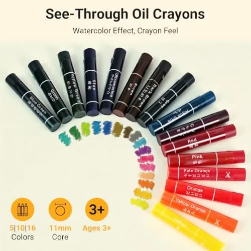 KOKUYO Transparent Crayons, 16 Colors | Oil Gel Crayon for Art Students & Hobbyists thumbnail 2