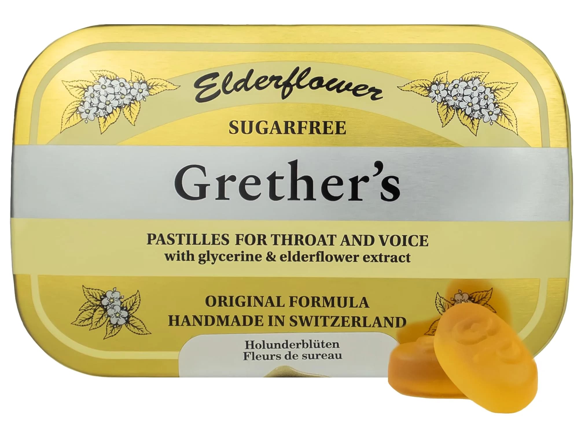 GRETHER'S Sugarfree Blackcurrant Pastilles 106 g (3.75 oz) | Natural Dry Mouth Relief for Singers — Elderflower / 2.1 Ounce
