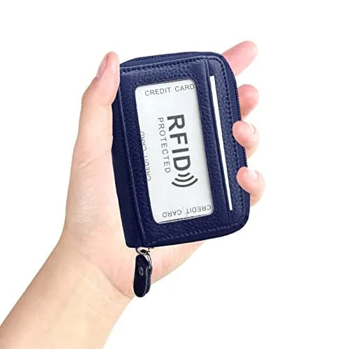 ZHOMA RFID Blocking Genuine Leather Credit Card Holder Wallet - Navy Blue | 11 Card Slots thumbnail 5