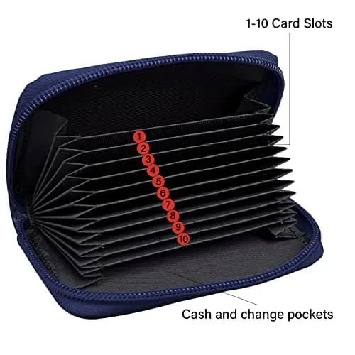 ZHOMA RFID Blocking Genuine Leather Credit Card Holder Wallet - Navy Blue | 11 Card Slots thumbnail 3