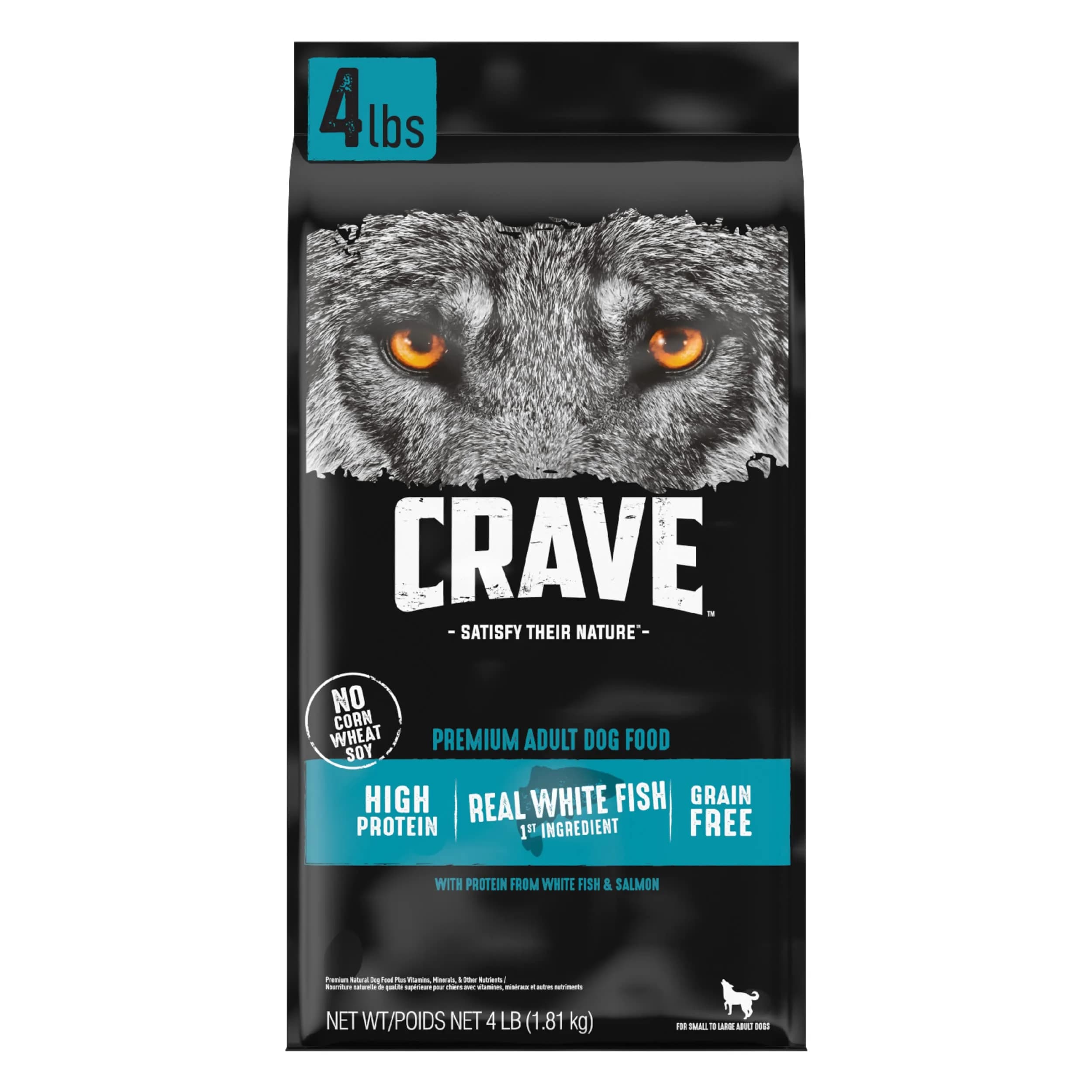 CRAVE Grain Free High Protein Adult Dry Dog Food, White Fish & Salmon, 12 lb. Bag | Protein-Rich, Grain-Free Nutrition for Dogs — 4 Pound
