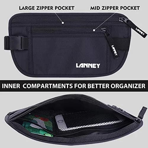 LANNEY Slim RFID Blocking Travel Money Belt with 2 RFID Sleeves | Hidden Passport Holder for Cash & Documents (Black, Unisex) thumbnail 4