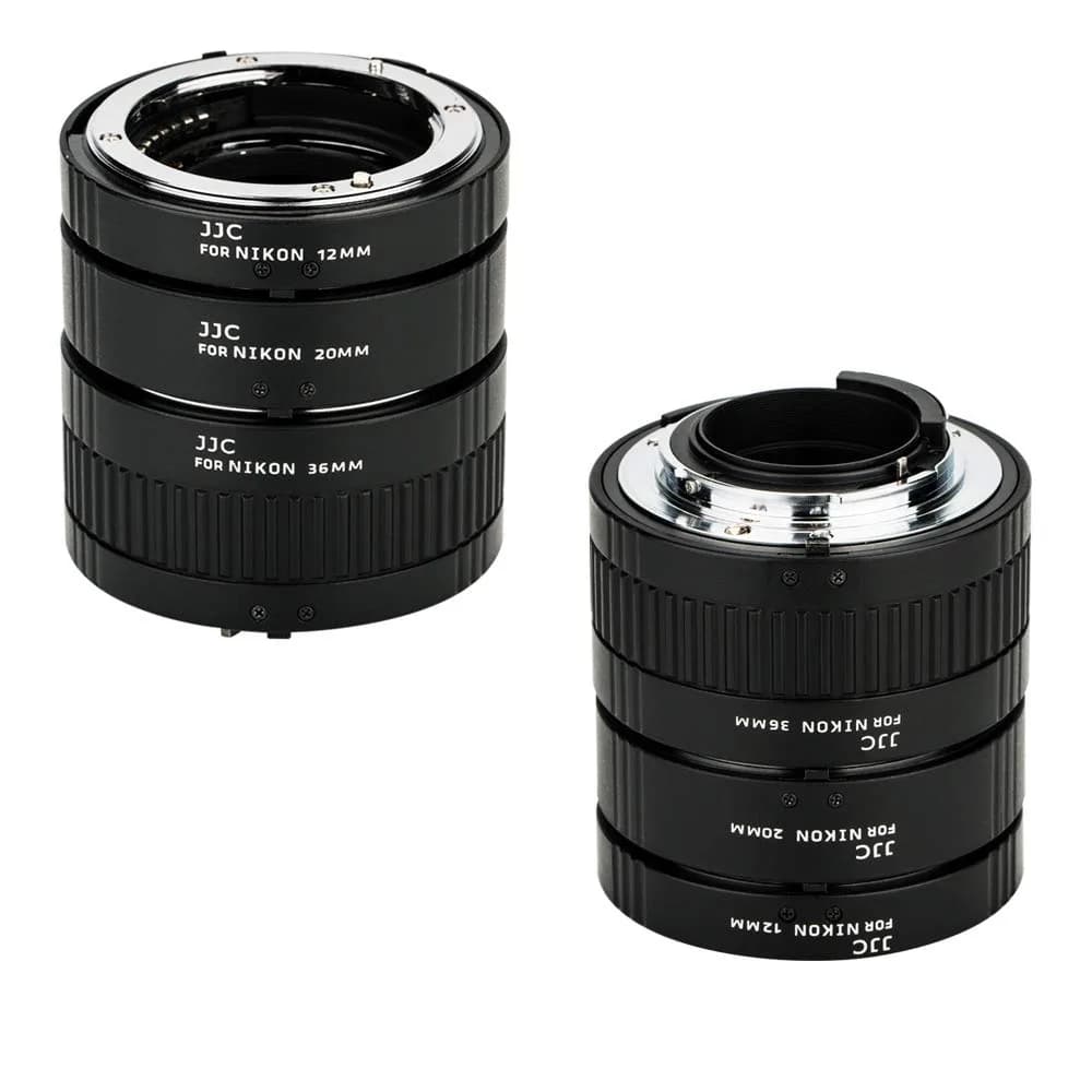JJC Auto Focus Macro Extension Tube Set for Nikon F Camera & Lens | 12mm, 20mm, 36mm Tubes — Nikon F Mount (Set)