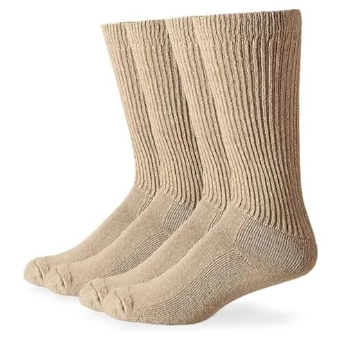 Carolina Ultimate Men's Diabetic Non-Binding Mid-Calf Socks 2 Pack Khaki Large (US Shoe 9-13) | Breathable Cotton Comfort for Sensitive Feet — Khaki