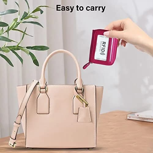 ZHOMA RFID Blocking Genuine Leather Credit Card Case Holder Security Travel Wallet - Rose | Protects Cards from RFID Scans thumbnail 6