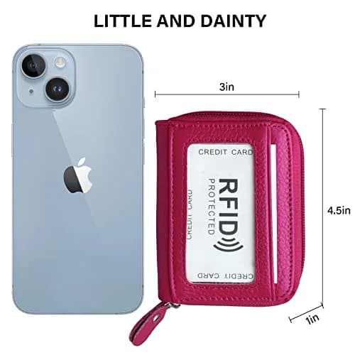 ZHOMA RFID Blocking Genuine Leather Credit Card Case Holder Security Travel Wallet - Rose | Protects Cards from RFID Scans thumbnail 2