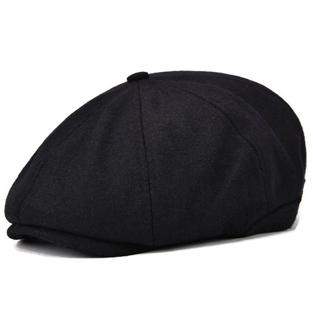 VOBOOM Men's Wool Blend 8 Panel Newsboy Cap Tweed Hat (Black) 57-60cm | Vintage Style for Cool Weather - main product image