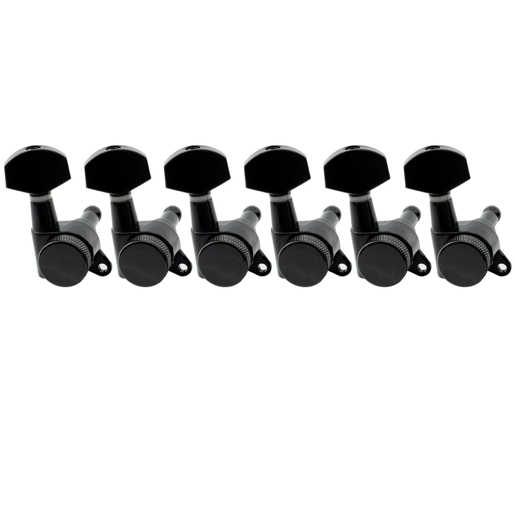 Musiclily Pro R15J Locking Tuning Pegs 6-in-line 15:1 Ratio Nickel | Sealed Die-Cast Zinc Alloy for Electric Guitars — Black