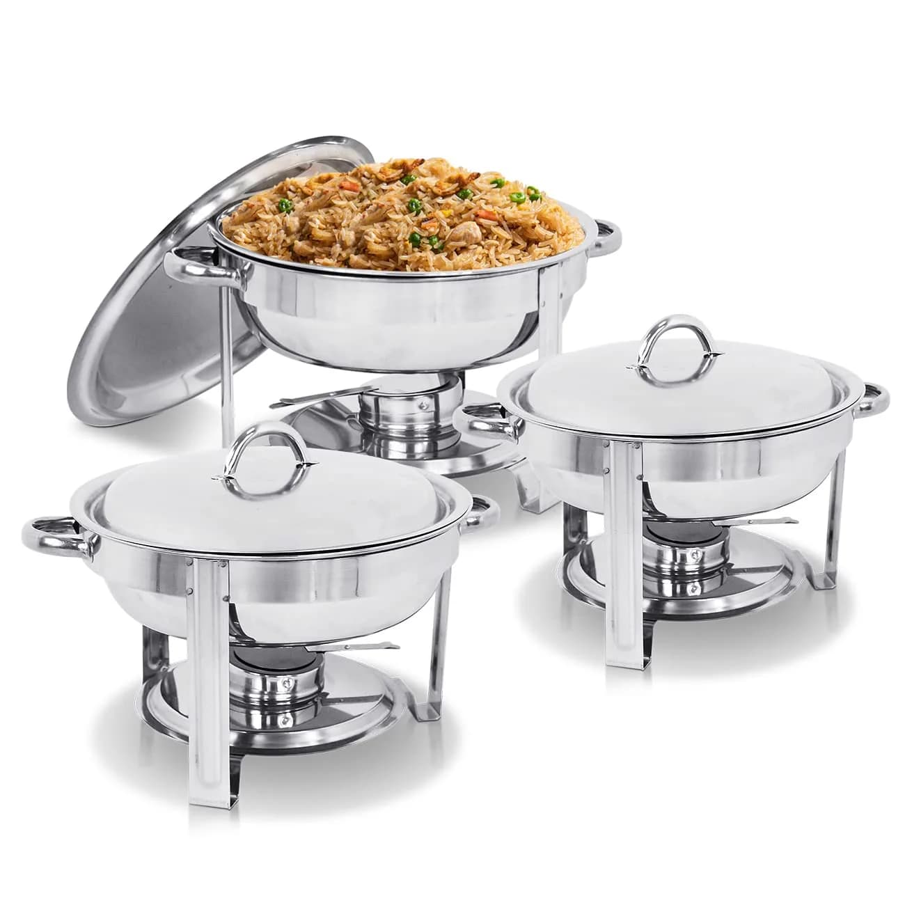 SUPER DEAL 5 Qt Stainless Steel Chafing Dish Set of 3 | Buffet Catering Warmer with Water Pan & Fuel Holder — Set of 3