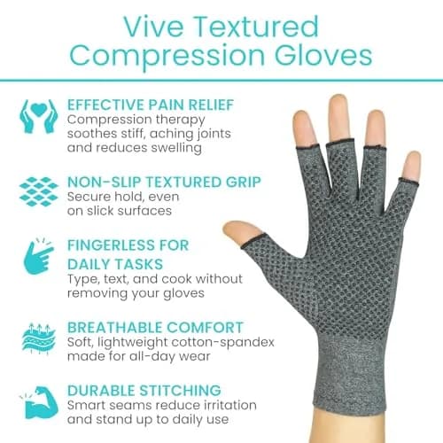 Vive Fingerless Compression Gloves for Arthritis - Textured Grip Men, Women | Support & Mobility thumbnail 2