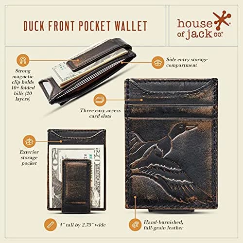 House of Jack Co. Duck Magnetic Money Clip Wallet 7.0 cm x 10.2 cm | Full Grain Leather Front Pocket Carry thumbnail 4