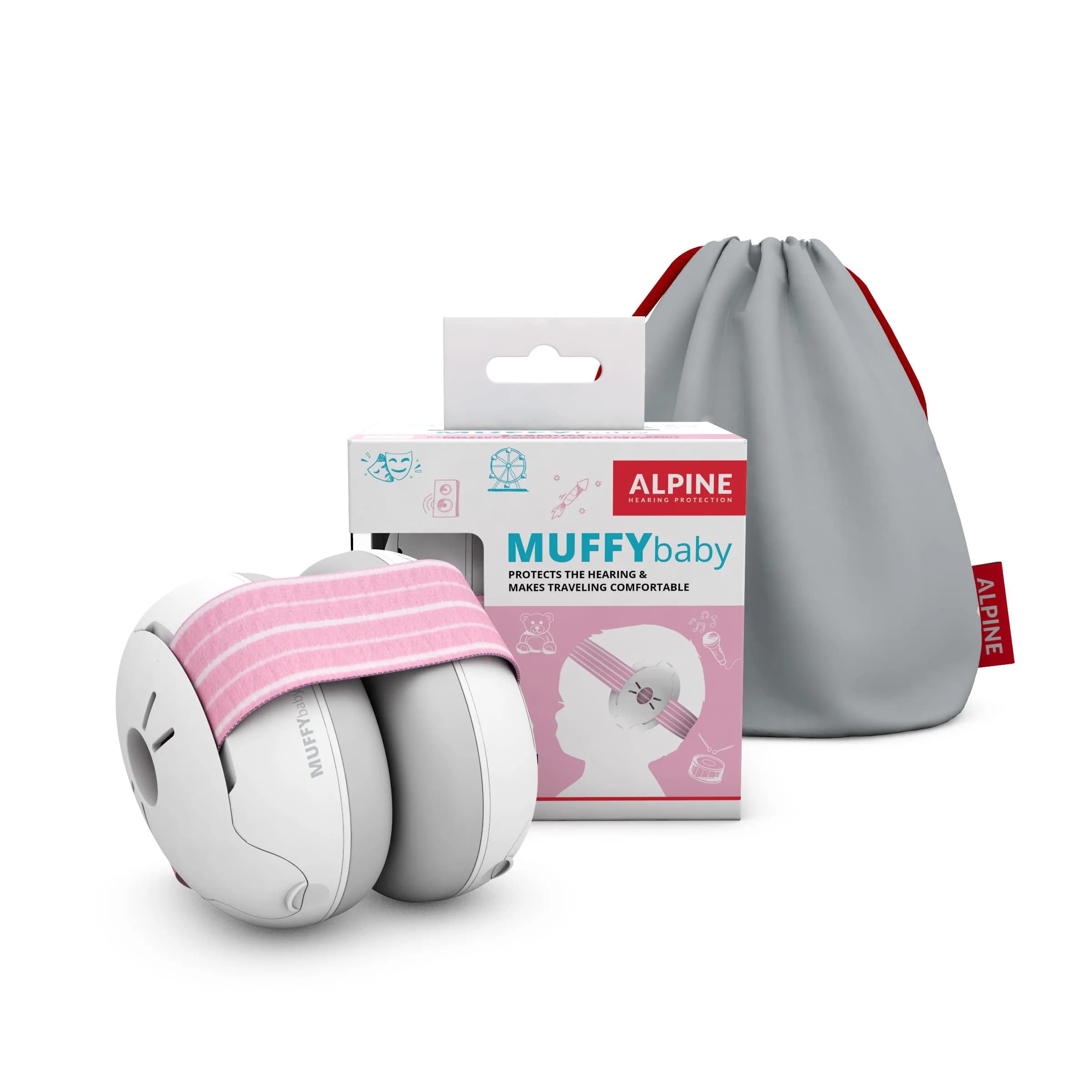 Alpine Muffy Baby Ear Muffs Noise Protection for Toddlers | 23 dB SNR (114g) | Denim Striped — Pink