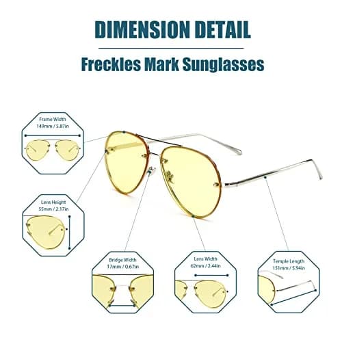 Freckles Mark Classic Oversized Aviator Sunglasses Gold Yellow 62mm | UV400 Protection thumbnail 5