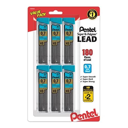 Pentel Super Hi-Polymer Refills, 0.7 mm Medium, HB, 180 Pieces | Smooth Ink Flow thumbnail 1