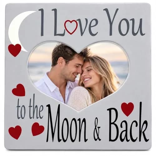 BANBERRY DESIGNS I Love You to the Moon and Back Photo Frame | Heart Shaped Romantic Gift for Her, 8x8 thumbnail 1
