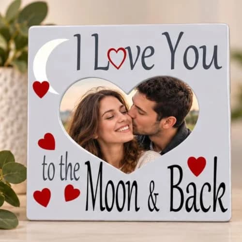 BANBERRY DESIGNS I Love You to the Moon and Back Photo Frame | Heart Shaped Romantic Gift for Her, 8x8 thumbnail 4