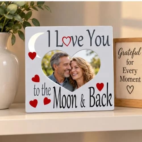 BANBERRY DESIGNS I Love You to the Moon and Back Photo Frame | Heart Shaped Romantic Gift for Her, 8x8 thumbnail 6