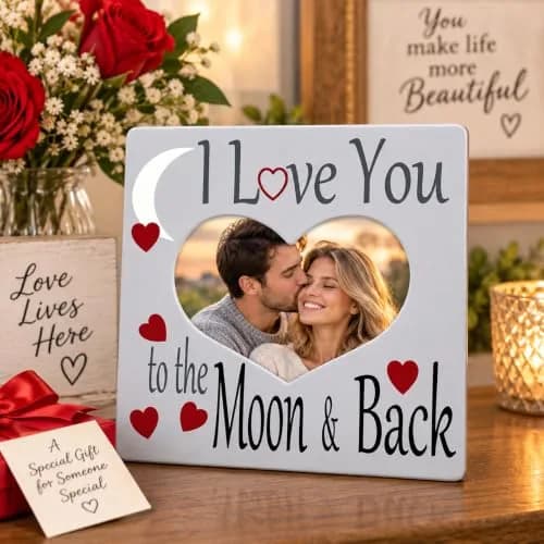 BANBERRY DESIGNS I Love You to the Moon and Back Photo Frame | Heart Shaped Romantic Gift for Her, 8x8 thumbnail 2