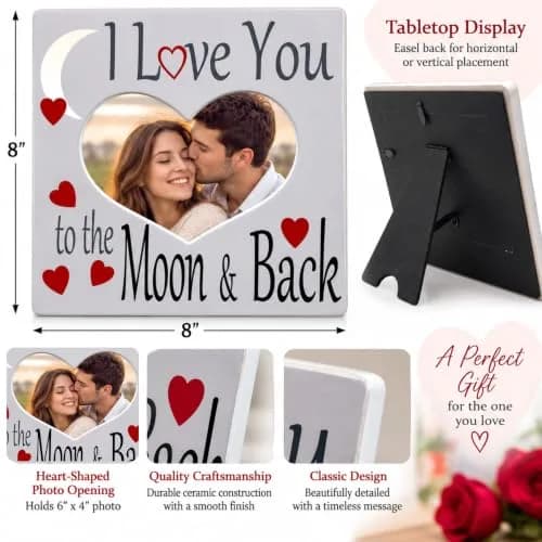 BANBERRY DESIGNS I Love You to the Moon and Back Photo Frame | Heart Shaped Romantic Gift for Her, 8x8 thumbnail 3