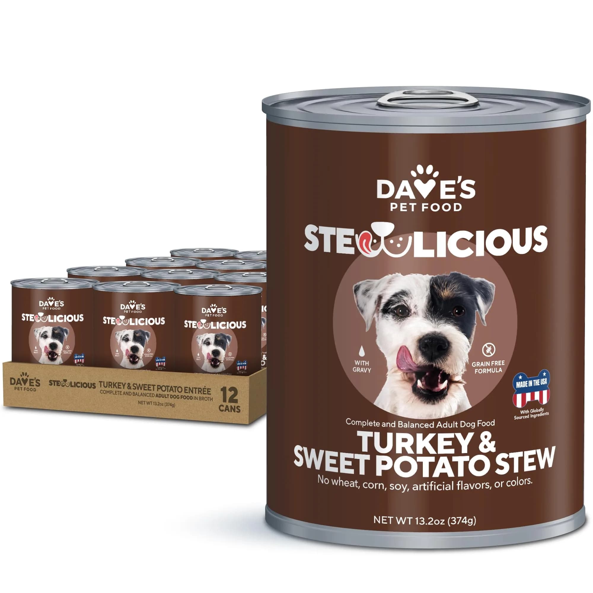 Dave's Pet Food Grain Free Dog Food, Chicken & Vegetable Gravy, 13.2oz | All Natural, Grain-Free Nutrition for Dogs — Turkey & Sweet Potato