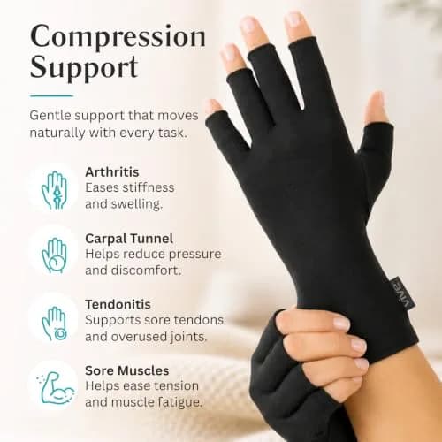 Vive Arthritis Gloves for Men & Women - Medium Black | Soothing Compression Therapy for Joint Pain Relief thumbnail 4