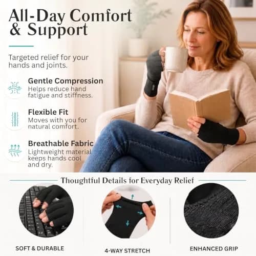 Vive Arthritis Gloves for Men & Women - Medium Black | Soothing Compression Therapy for Joint Pain Relief thumbnail 7