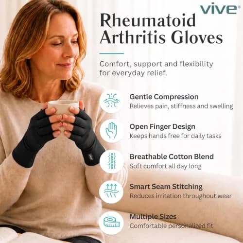 Vive Arthritis Gloves for Men & Women - Medium Black | Soothing Compression Therapy for Joint Pain Relief thumbnail 2