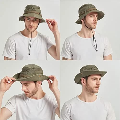 KeepSa Cotton Sun Hat Men Wide Brim Bucket Safari Army Green | Breathable, Foldable & UV Sun Protection thumbnail 5