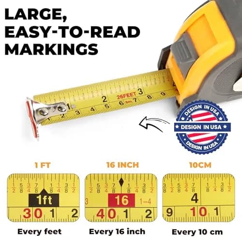 MULWARK 7.9m (26ft) Retractable Tape Measure with Magnetic Hook & Shockproof Case | Dual Scale for Construction & Woodworking thumbnail 3