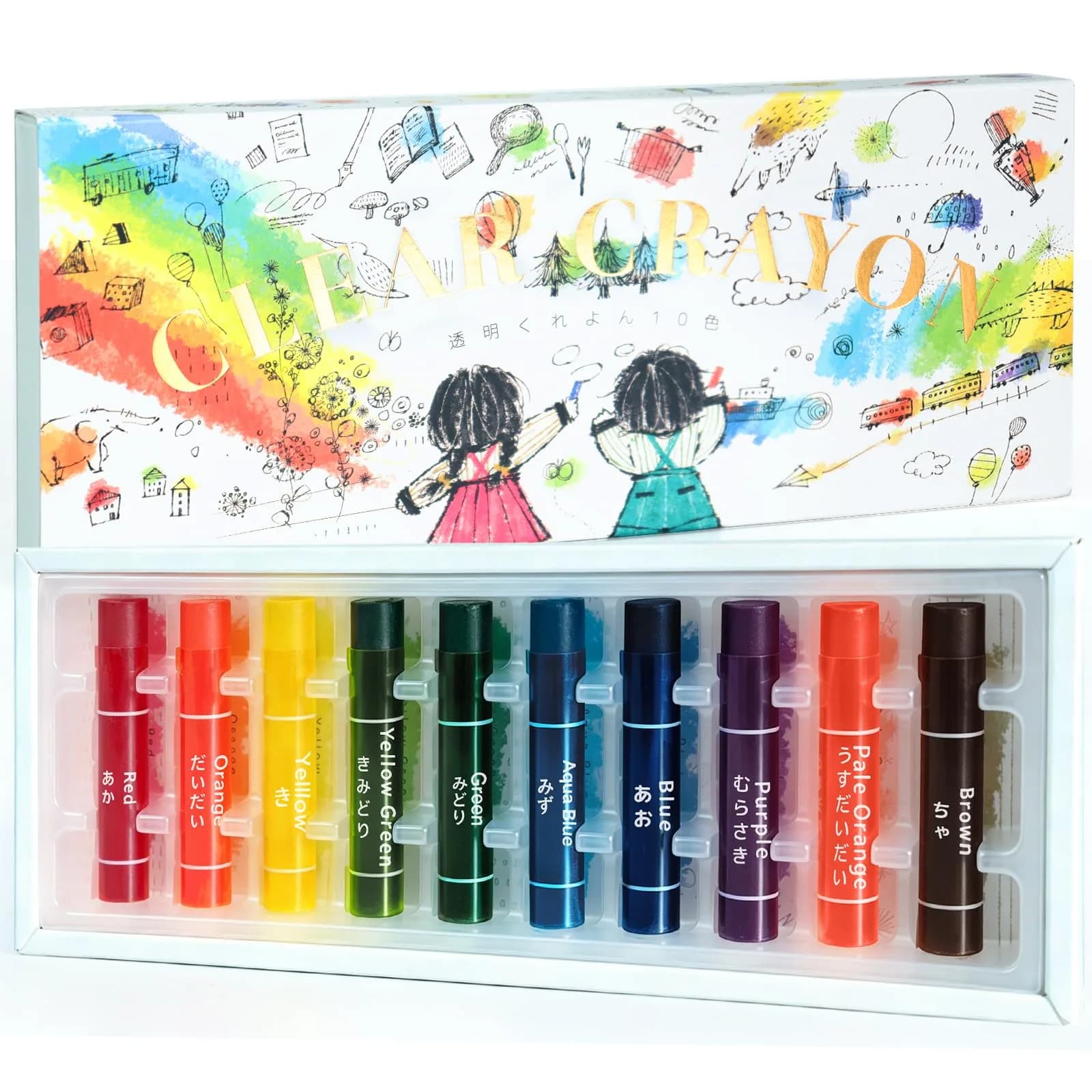 KOKUYO Highlighter Crayons 5 Colors (Red, Orange, Yellow, Yellow-Green, Blue) | Fluorescent Neon Art Supplies — Transparent
