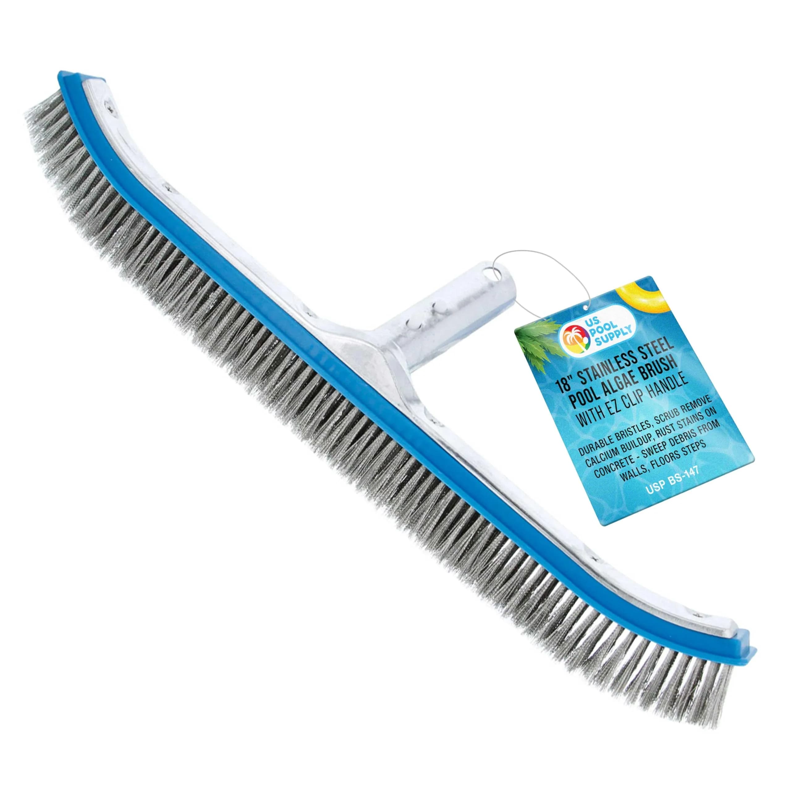 U.S. Pool Supply 5" Stainless Steel Pool Brush Head with Aluminum Handle | Inground Pool Cleaning Tool — 18"