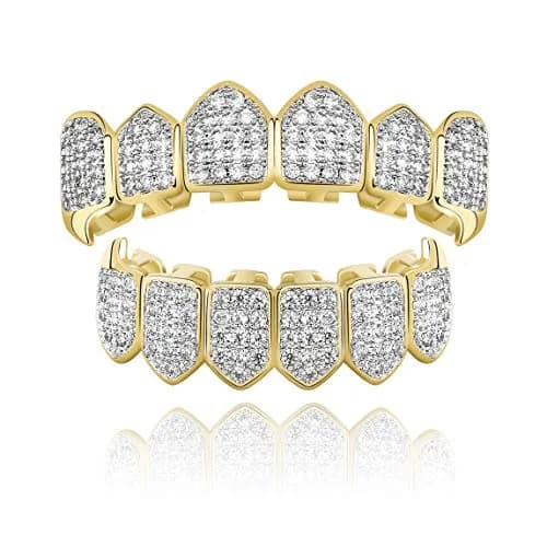 TOPGRILLZ Vampire Fang Grillz with CZ Diamonds | 18K Gold Plated Brass thumbnail 1