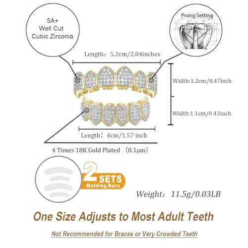 TOPGRILLZ Vampire Fang Grillz with CZ Diamonds | 18K Gold Plated Brass thumbnail 2