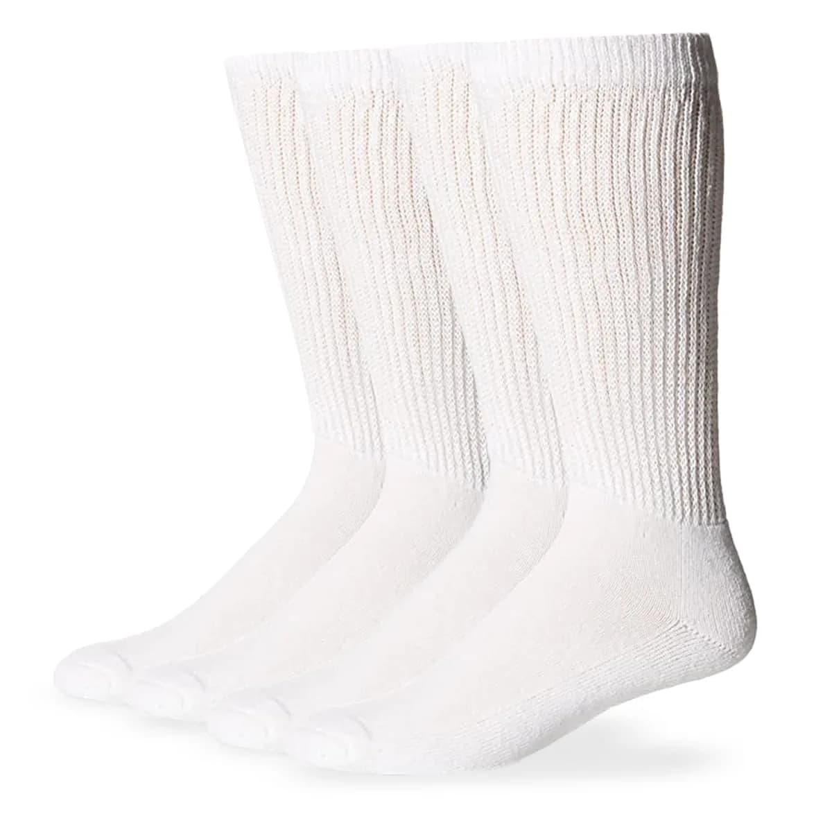 Carolina Ultimate Men's Diabetic Non-Binding Mid-Calf Socks 2 Pack Khaki Large (US Shoe 9-13) | Breathable Cotton Comfort for Sensitive Feet — White
