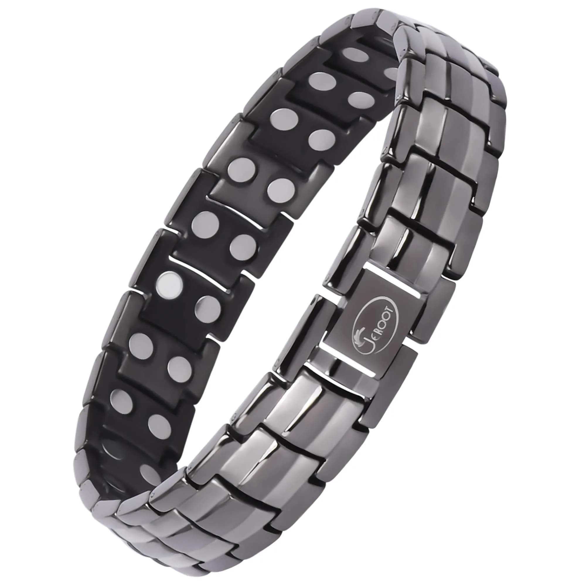 JEROOT Magnetic Bracelet for Men, Pure Titanium Double Row 3500 Gauss Magnets | 22cm (8.6 inches) Adjustable