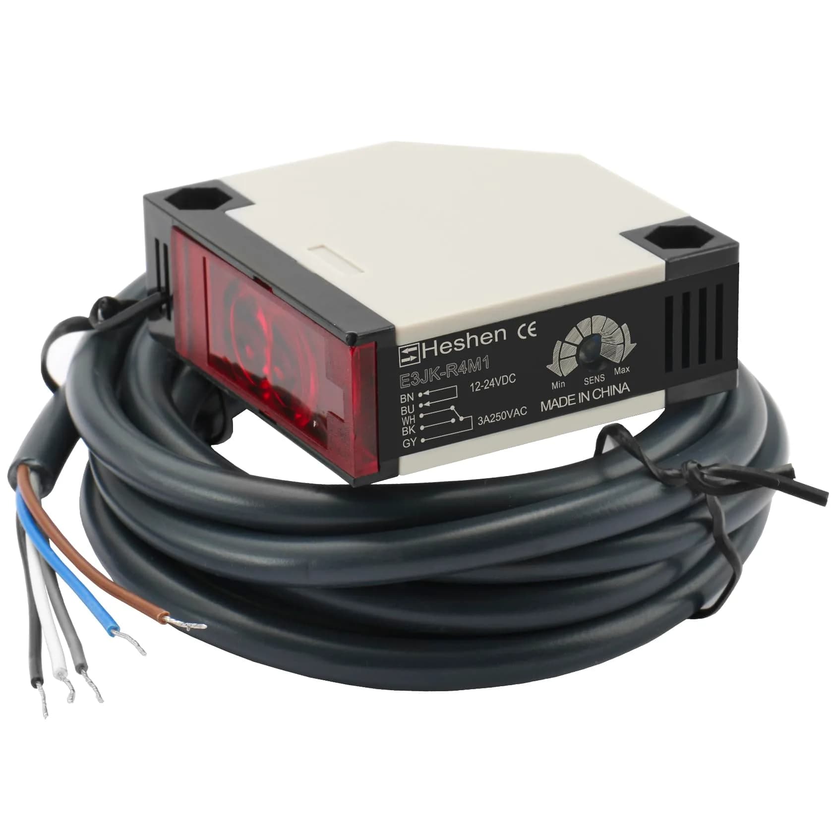 Heschen Photoelectric Sensor Switch AC90-250V Feedback Reflection Type with 4m Monitoring Distance — Silver