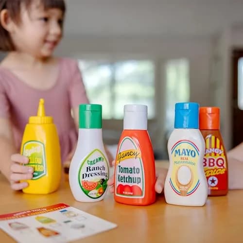 Melissa & Doug Favorite Condiments Play Kitchen Food Toys | 5 Containers with Squirting Action, Ages 3-6 thumbnail 2