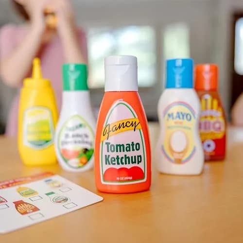 Melissa & Doug Favorite Condiments Play Kitchen Food Toys | 5 Containers with Squirting Action, Ages 3-6 thumbnail 3
