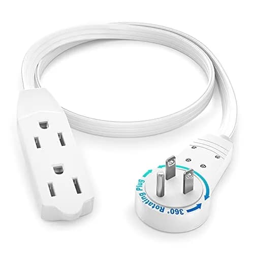 Maximm 1 Ft UL 360° Rotating Flat Plug Extension Cord, 3-Outlet, 16/3 AWG | Space-Saving Design for Indoor Use thumbnail 1