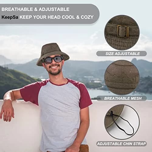 KeepSa Cotton Sun Hat Men Wide Brim Bucket Safari Boonie | Breathable, Foldable & UV Resistant (70-120c) thumbnail 2